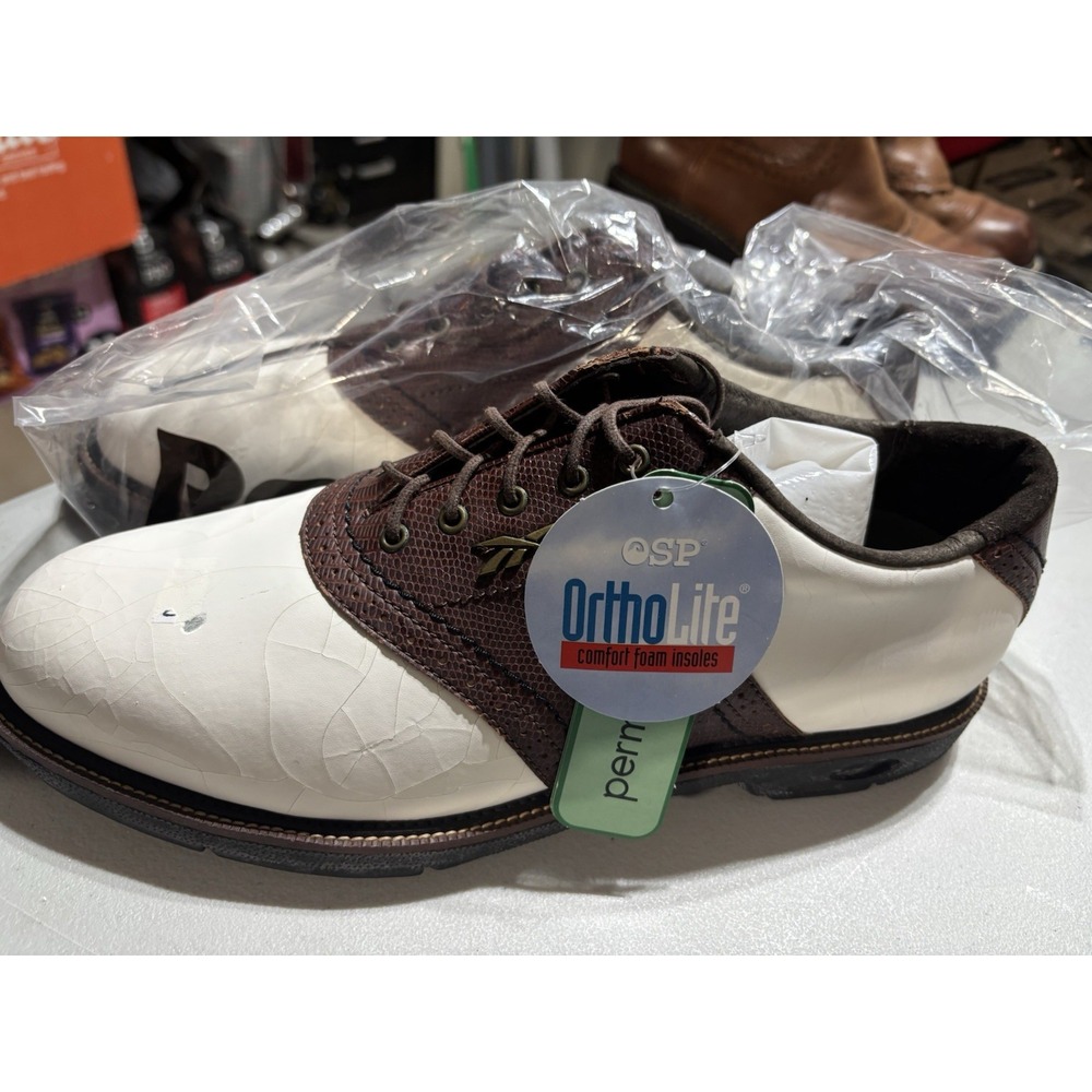 Reebok Men's Golf Shoes White/Black/Brown Downhill Traction Size 10 NWT